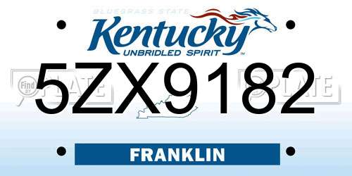5ZX9182 Kentucky License Plate