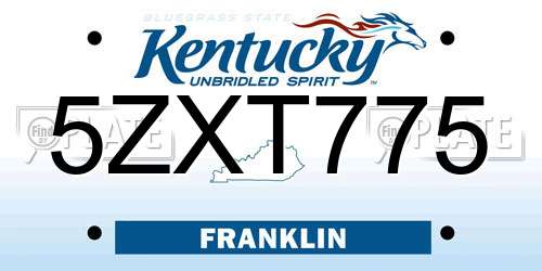 5ZXT775 Kentucky License Plate