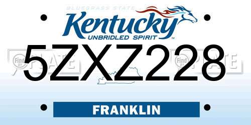 5ZXZ228 Kentucky License Plate