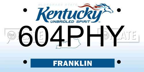 604PHY Kentucky License Plate