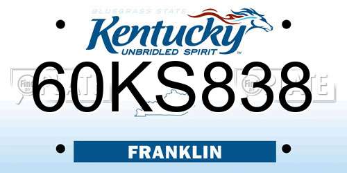 60KS838 Kentucky License Plate