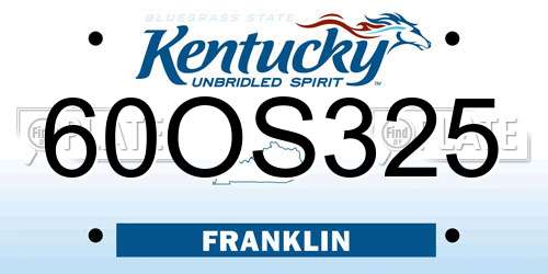 60OS325 Kentucky License Plate