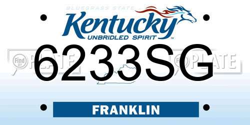 6233SG Kentucky License Plate