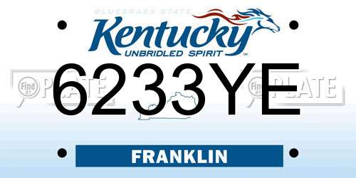 6233YE Kentucky License Plate