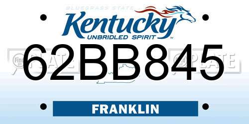 62BB845 Kentucky License Plate