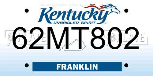 62MT802 Kentucky License Plate