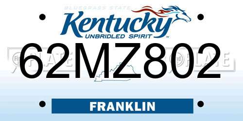 62MZ802 Kentucky License Plate
