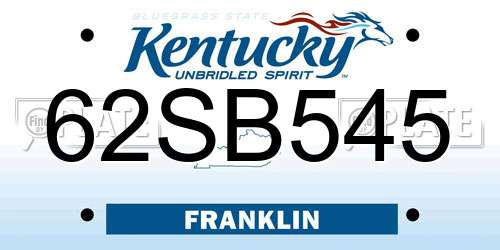 62SB545 Kentucky License Plate