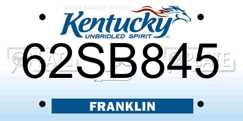 62SB845 Kentucky License Plate