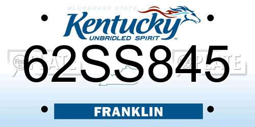 62SS845 Kentucky License Plate