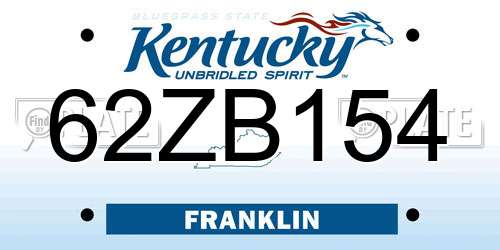 62ZB154 Kentucky License Plate