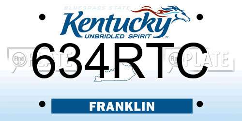 634RTC Kentucky License Plate