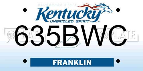 635BWC Kentucky License Plate