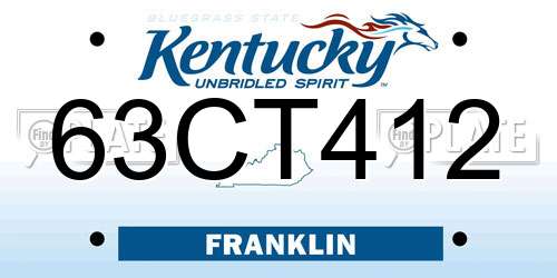 63CT412 Kentucky License Plate