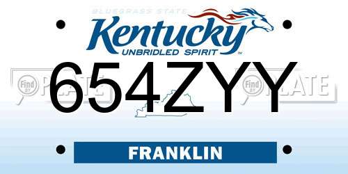 654ZYY Kentucky License Plate