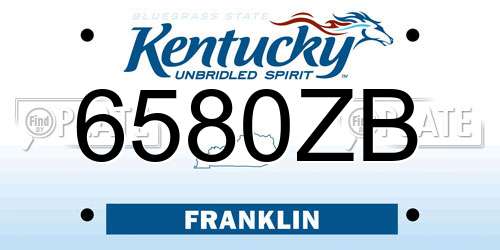 6580ZB Kentucky License Plate