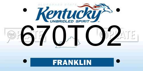 670TO2 Kentucky License Plate