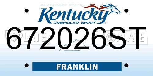 672026ST Kentucky License Plate