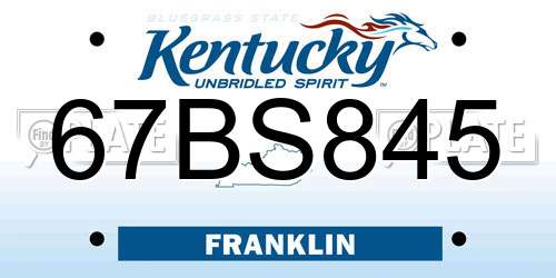67BS845 Kentucky License Plate