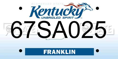 67SA025 Kentucky License Plate
