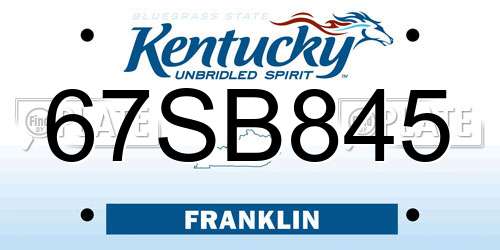 67SB845 Kentucky License Plate