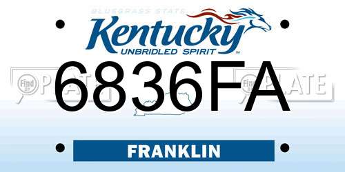 6836FA Kentucky License Plate