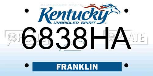 6838HA Kentucky License Plate