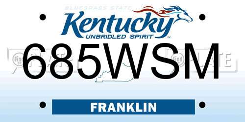 685WSM Kentucky License Plate