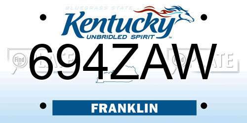 694ZAW Kentucky License Plate