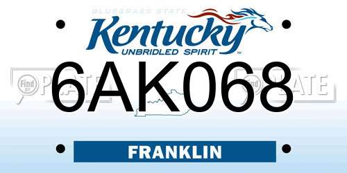 6AK068 Kentucky License Plate