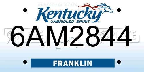 6AM2844 Kentucky License Plate