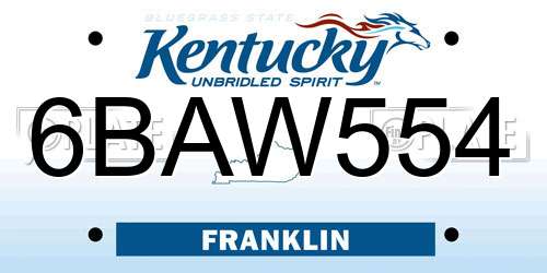 6BAW554 Kentucky License Plate