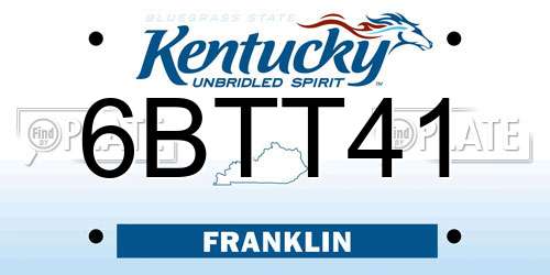 6BTT41 Kentucky License Plate