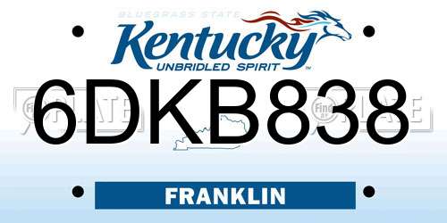 6DKB838 Kentucky License Plate