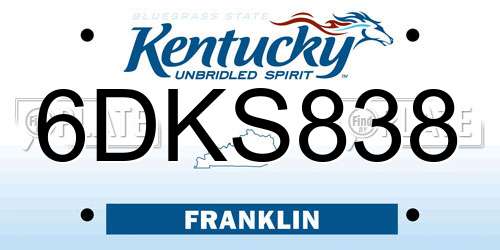 6DKS838 Kentucky License Plate