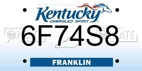 6F74S8 Kentucky License Plate
