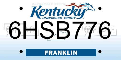 6HSB776 Kentucky License Plate