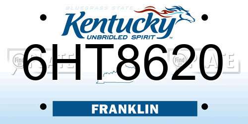 6HT8620 Kentucky License Plate