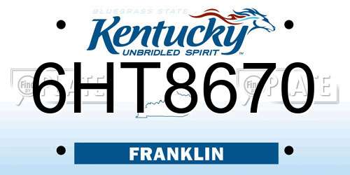 6HT8670 Kentucky License Plate
