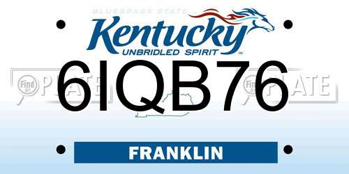 6IQB76 Kentucky License Plate