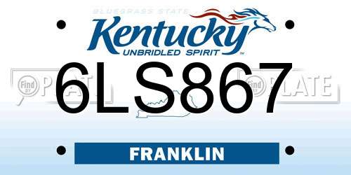 6LS867 Kentucky License Plate