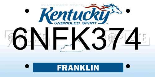 6NFK374 Kentucky License Plate