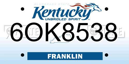 6OK8538 Kentucky License Plate