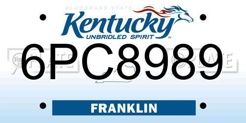 6PC8989 Kentucky License Plate