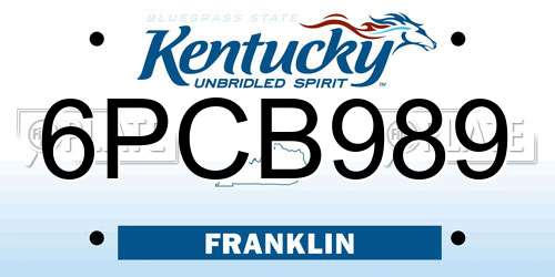 6PCB989 Kentucky License Plate