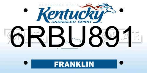 6RBU891 Kentucky License Plate