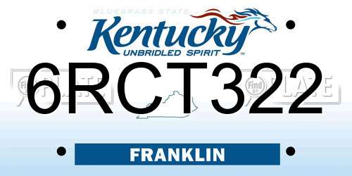 6RCT322 Kentucky License Plate