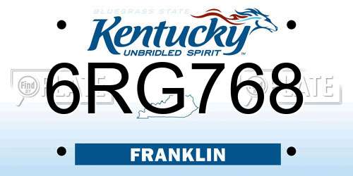 6RG768 Kentucky License Plate