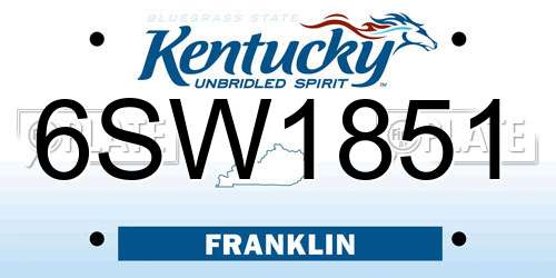 6SW1851 Kentucky License Plate