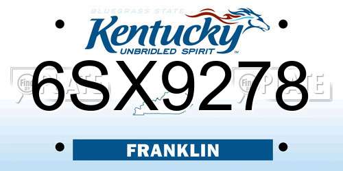 6SX9278 Kentucky License Plate